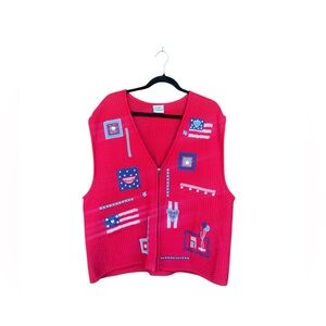 Vintage 90s Koret City Blues Size 2X Patriotic Americana 4th Of July Zip Vest